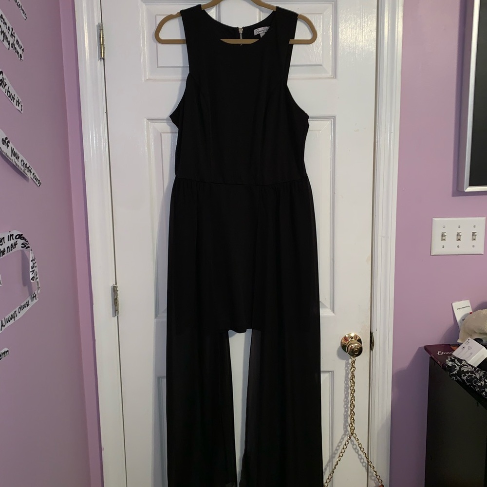 Black Mini Dress w/ Sheer Overlay and Gold Zipper